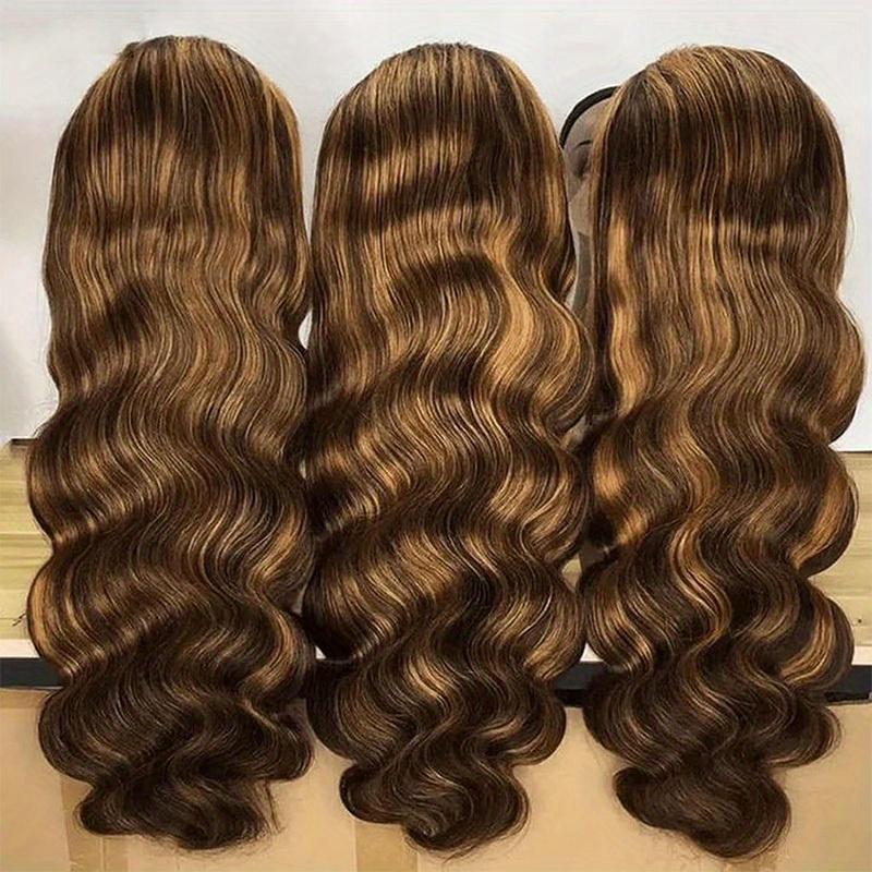 200 Density Highlight Gradient Lace Front Wig Human Hair 13x4 HD 4 27 Honey Blonde Lace Front Wig Pre Plucked Baby Hair Color Body Wave Lace Front Wig Human Hair Natural Hairline