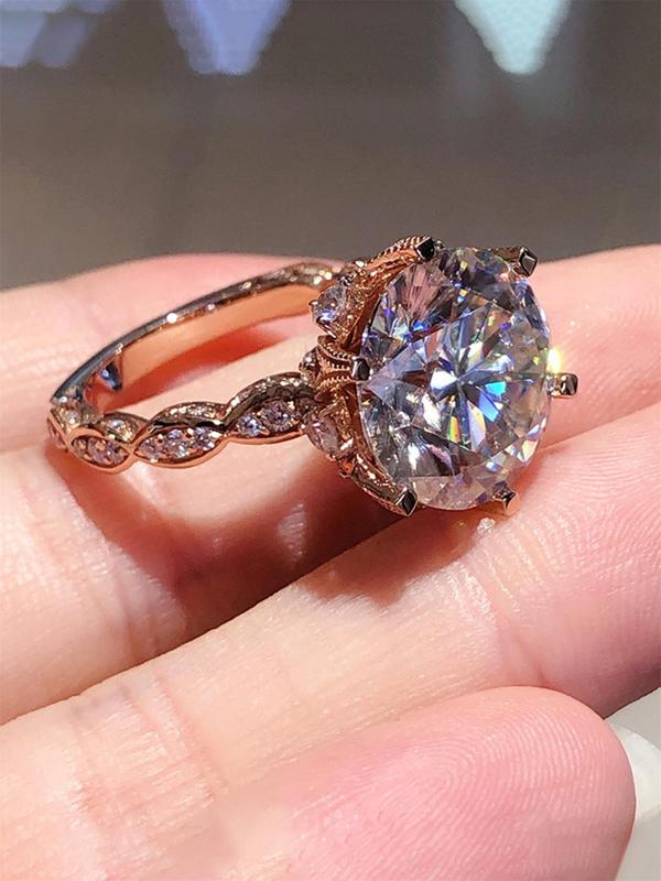 Elegant Rhinestone Decorated Copper Ring, Fashion Accessories for Women, Wedding Engagement Bridal Jewelry Gift