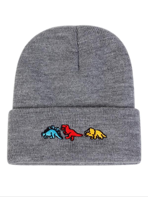 Unisex Street Trend Dinosaur Embroidered Beanie Cap, 2024 New Trendy Soft Beanie Hat, Chic All-match Accessories for Daily Use for Women & Men