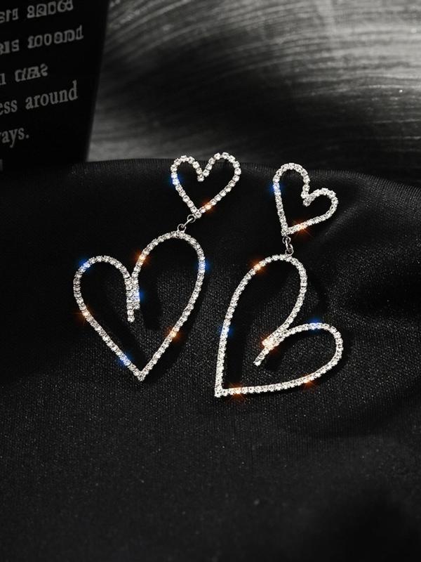 Rhinestone Decorated Hollow out Heart Shaped Dangle Earrings for Women, Casual Iced out Jewelry for Women, Elegant Fashion Cute Accessories for Daily Wear