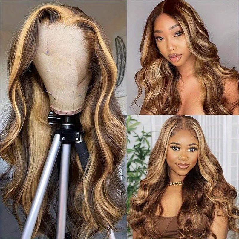 200 Density Highlight Gradient Lace Front Wig Human Hair 13x4 HD 4 27 Honey Blonde Lace Front Wig Pre Plucked Baby Hair Color Body Wave Lace Front Wig Human Hair Natural Hairline