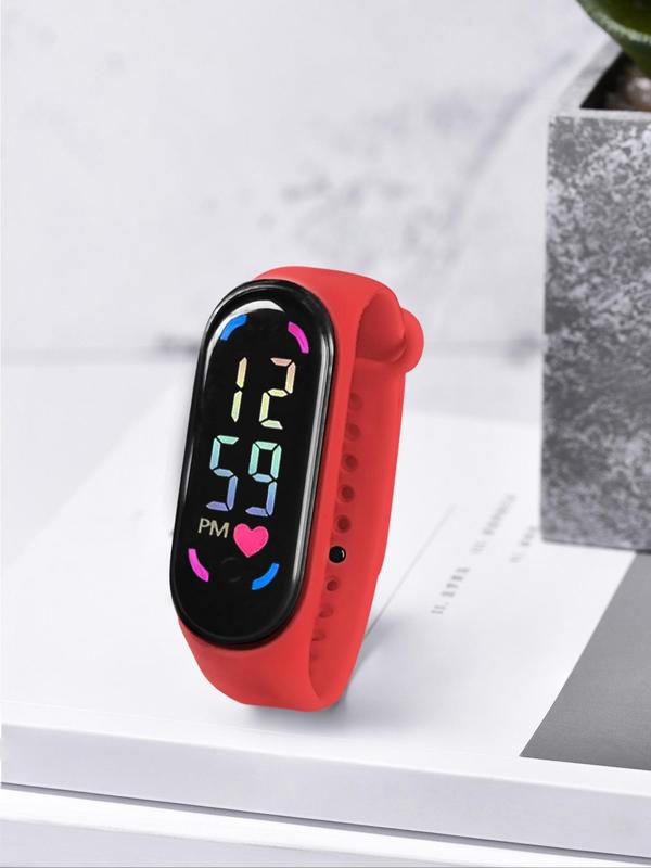 Men's Cute Heart Pattern Digital Watch, Fashionable Pu Leather Strap Digital Watch with Touch Screen Design, Portable All-match Casual Watch for Daily Use