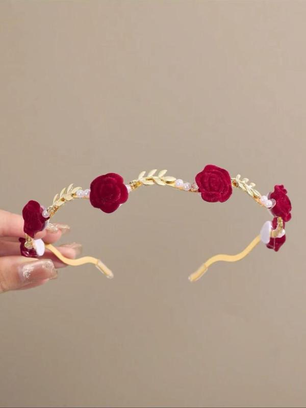 Rose & Leaf Design Headband, Boho Style Hair Hoop for Wedding Bridal Party Formal Occasions, Fashion Hair Accessories for Women & Girls