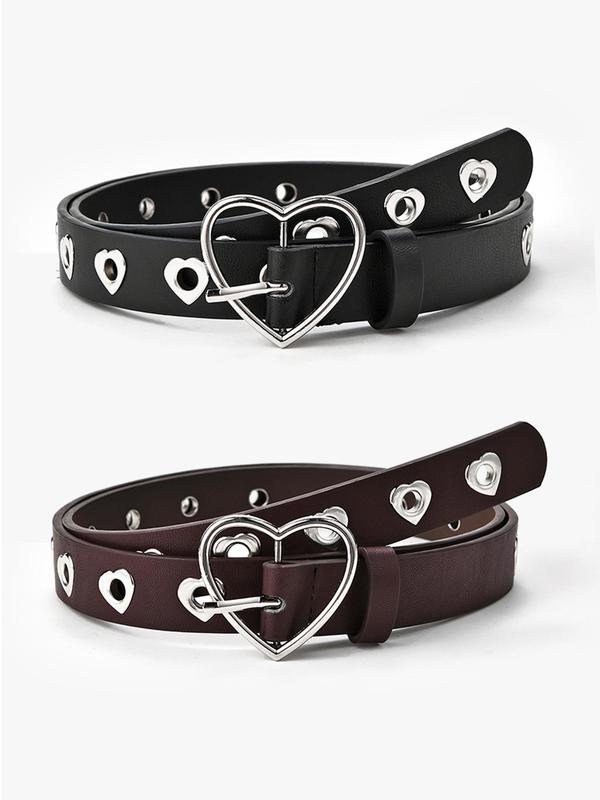 Fashion Heart Design Pu Buckle Belt (2pcs set), Hollow out Design Belt for Women & Men, Trendy All-match & Exquisite Belt for Daily & Party Clothing Decoration