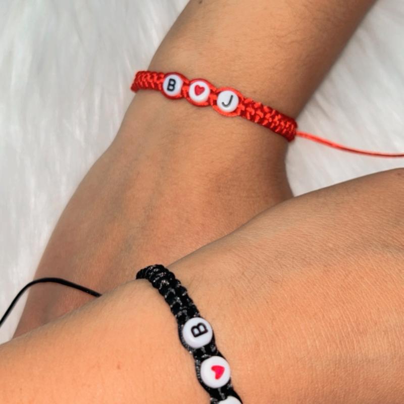 High-Quality Couples Bracelet Set with Initial Charm, Unisex Casual Fabric Bracelet