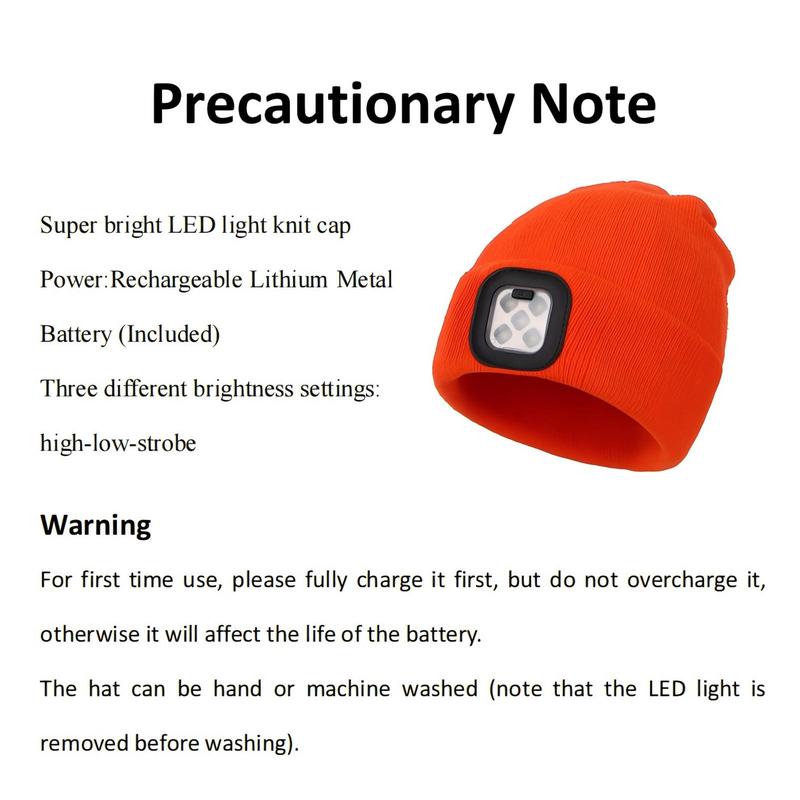 USB Rechargeable LED Hat, 1 Count Headlamp Glow-in-the-Dark Hat, Winter Warm Knit Hat, Hands-Free Flashlight, Outdoor Lighting for Women Men