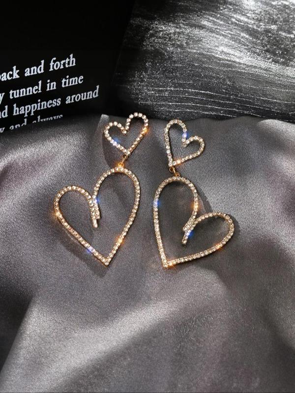 Rhinestone Decorated Hollow out Heart Shaped Dangle Earrings for Women, Casual Iced out Jewelry for Women, Elegant Fashion Cute Accessories for Daily Wear