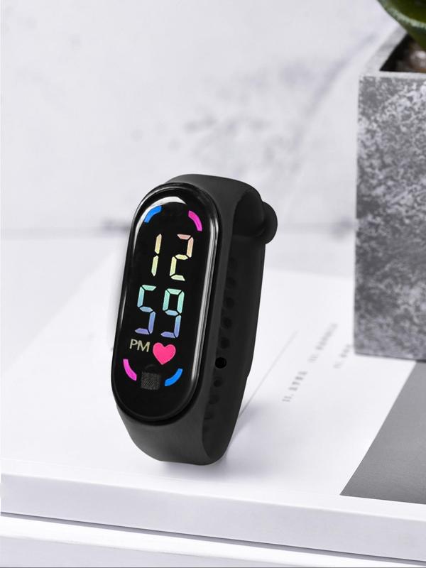 Men's Cute Heart Pattern Digital Watch, Fashionable Pu Leather Strap Digital Watch with Touch Screen Design, Portable All-match Casual Watch for Daily Use