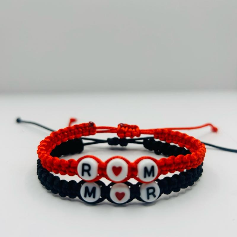 High-Quality Couples Bracelet Set with Initial Charm, Unisex Casual Fabric Bracelet