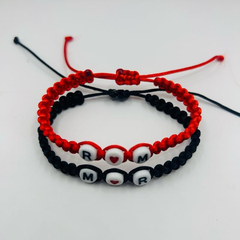 High-Quality Couples Bracelet Set with Initial Charm, Unisex Casual Fabric Bracelet