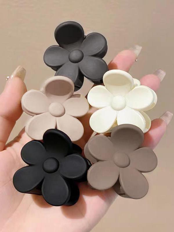 Solid Flower Shaped Hair Claw for Women, 5pcs Fashion All-match Hair Accessories for Party, Daily Clothing Decor, Minimalist Headwear Suitable for Hair