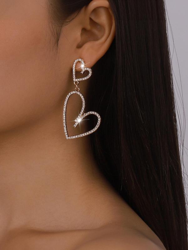 Rhinestone Decorated Hollow out Heart Shaped Dangle Earrings for Women, Casual Iced out Jewelry for Women, Elegant Fashion Cute Accessories for Daily Wear