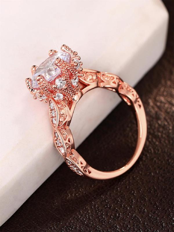 Elegant Rhinestone Decorated Copper Ring, Fashion Accessories for Women, Wedding Engagement Bridal Jewelry Gift