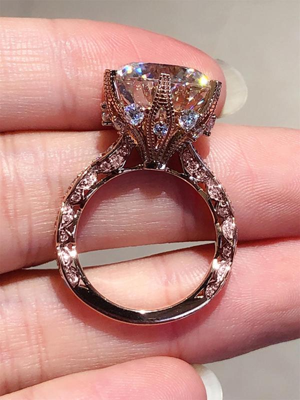 Elegant Rhinestone Decorated Copper Ring, Fashion Accessories for Women, Wedding Engagement Bridal Jewelry Gift