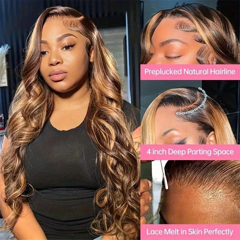 200 Density Highlight Gradient Lace Front Wig Human Hair 13x4 HD 4 27 Honey Blonde Lace Front Wig Pre Plucked Baby Hair Color Body Wave Lace Front Wig Human Hair Natural Hairline