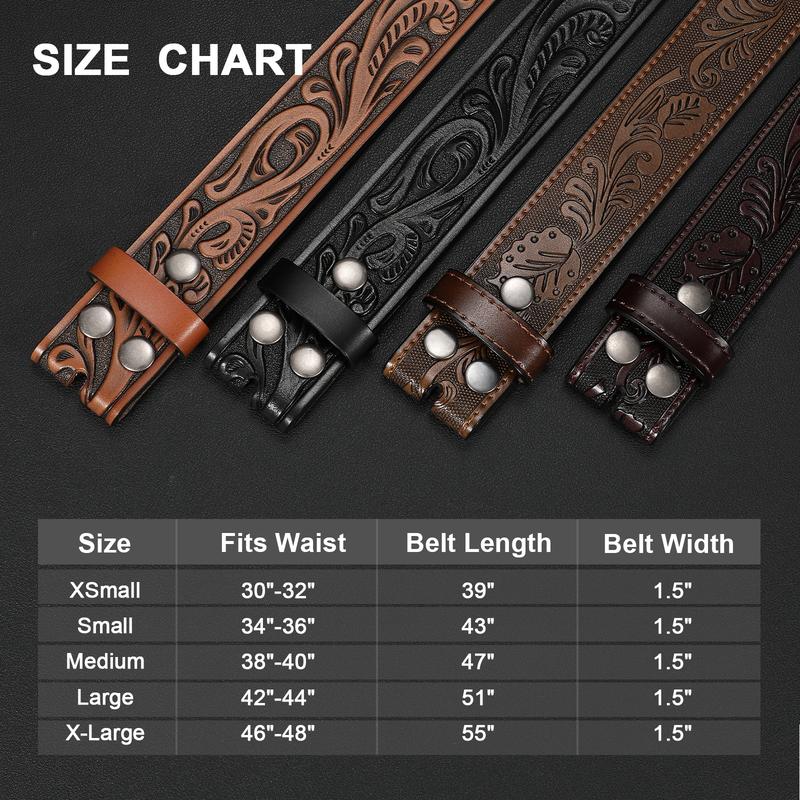 2 Pack Western Leather Belt Strap for Men Women without Buckle Cowboy Cowgirl Tooled Leather Engraved Belt Strap For Jeans