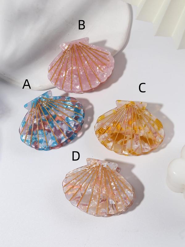 Colorblock Acrylic Shell Shaped Hair Claw, 1 Count Fashionable Hair Accessories for Women & Girls, Cute Lovely Hairwear for Daily Used