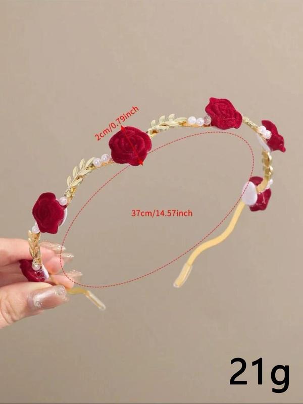 Rose & Leaf Design Headband, Boho Style Hair Hoop for Wedding Bridal Party Formal Occasions, Fashion Hair Accessories for Women & Girls