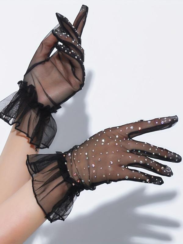 Women's Rhinestone Decorated Mesh Gloves, Fashionable Gloves for Party, Daily Clothing Decor, Trendy All-match & Exquisite Gloves for Birthday Gift