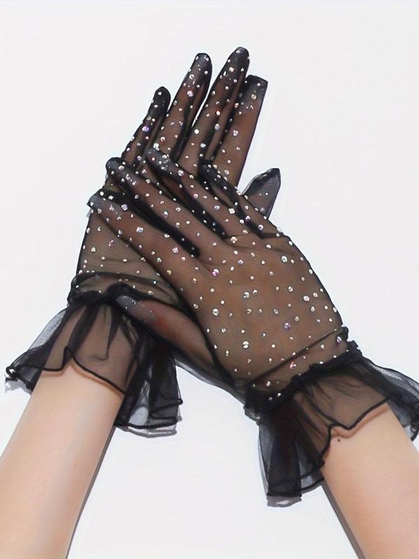 Women's Rhinestone Decorated Mesh Gloves, Fashionable Gloves for Party, Daily Clothing Decor, Trendy All-match & Exquisite Gloves for Birthday Gift