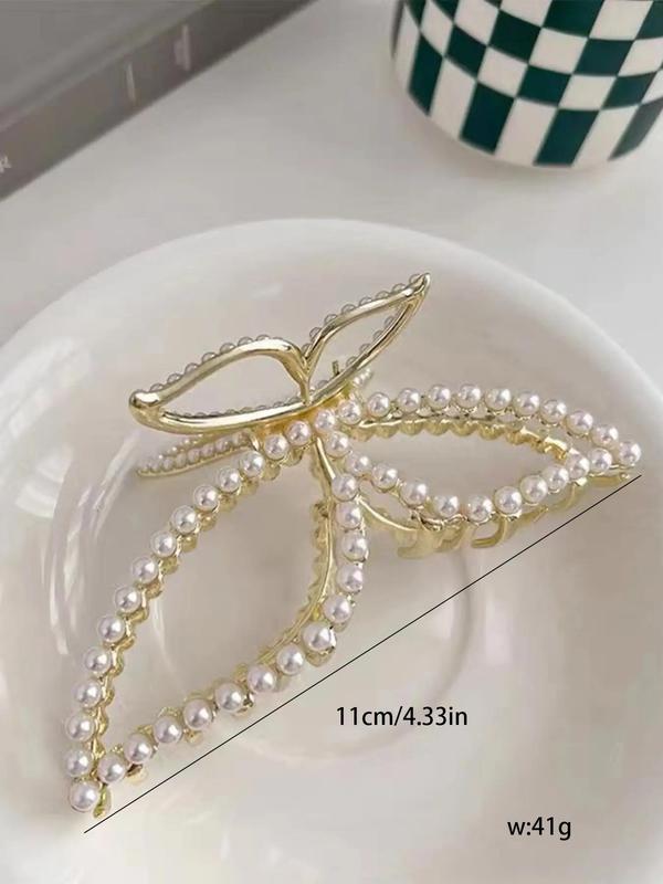 Elegant Style Faux Pearl Decor & Butterfly Design Hair Claw Clip, Butterfly Hair Claw for Women & Girls, Fashion Hair Styling Accessories Perfect, All-match Fashion Accessories for Daily Wear