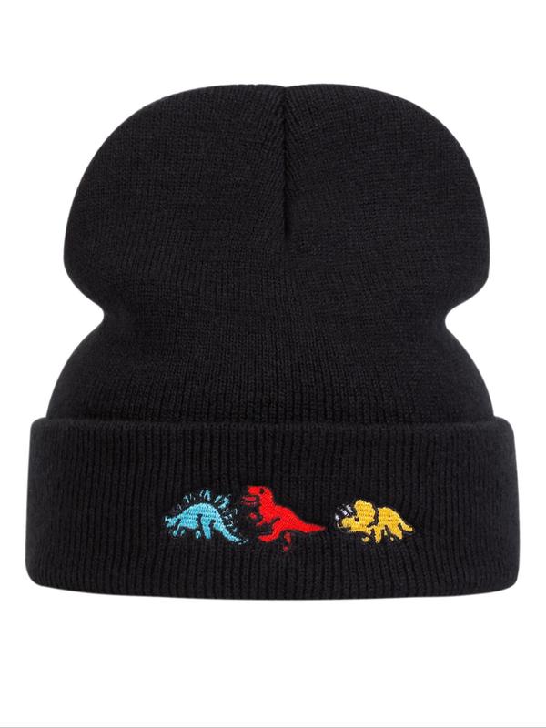 Unisex Street Trend Dinosaur Embroidered Beanie Cap, 2024 New Trendy Soft Beanie Hat, Chic All-match Accessories for Daily Use for Women & Men