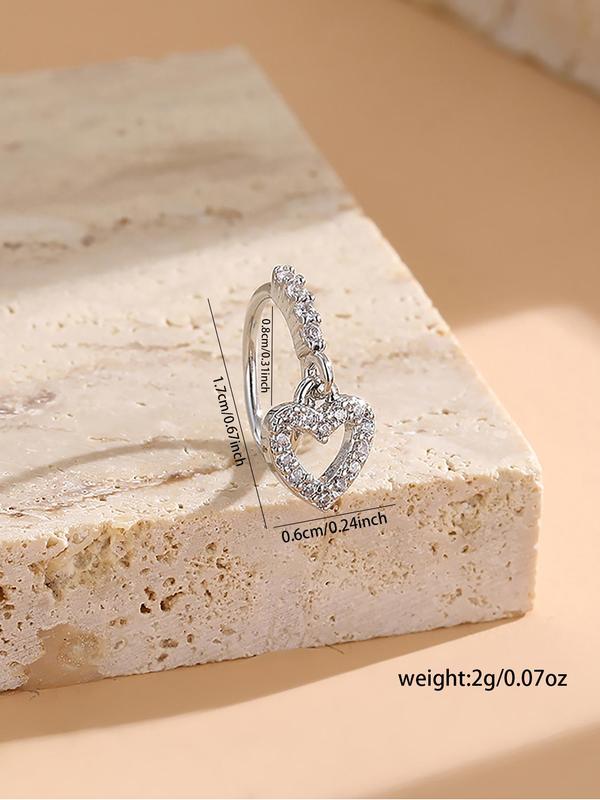 Rhinestone Heart Decor Nose Ring for Gift, Elegant Body Jewelry for Women & Girls, Elegant All-match Fashion Accessories for Daily Wear, Exquisite Accessories for Birthday Gifts