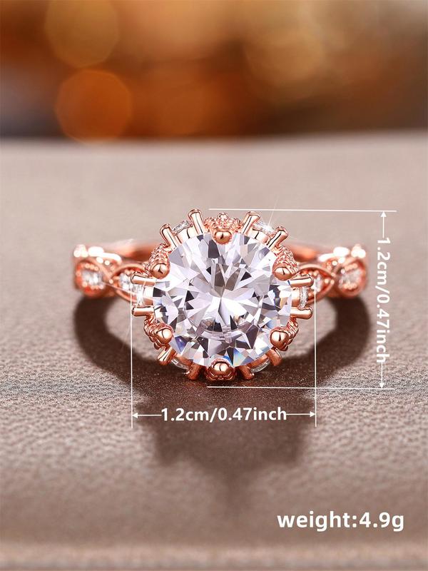 Elegant Rhinestone Decorated Copper Ring, Fashion Accessories for Women, Wedding Engagement Bridal Jewelry Gift