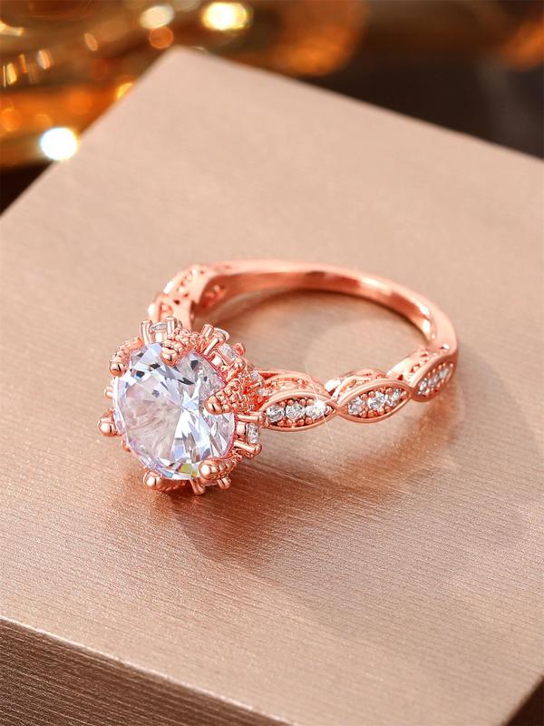 Elegant Rhinestone Decorated Copper Ring, Fashion Accessories for Women, Wedding Engagement Bridal Jewelry Gift