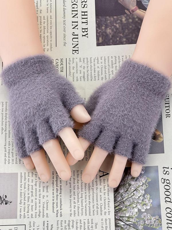 Solid Color Fingerless Gloves, Casual Soft Winter Warm Gloves for Women & Men, Fashion Accessories for Daily Wear