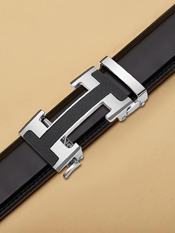 Men's Durable H-shaped Alloy Automatic Buckle Belt, Business Fashion Split Leather Belt, Casual Waistband for Jeans Trousers, Daily Clothing Decoration, Exquisite Belt for Birthday Gift