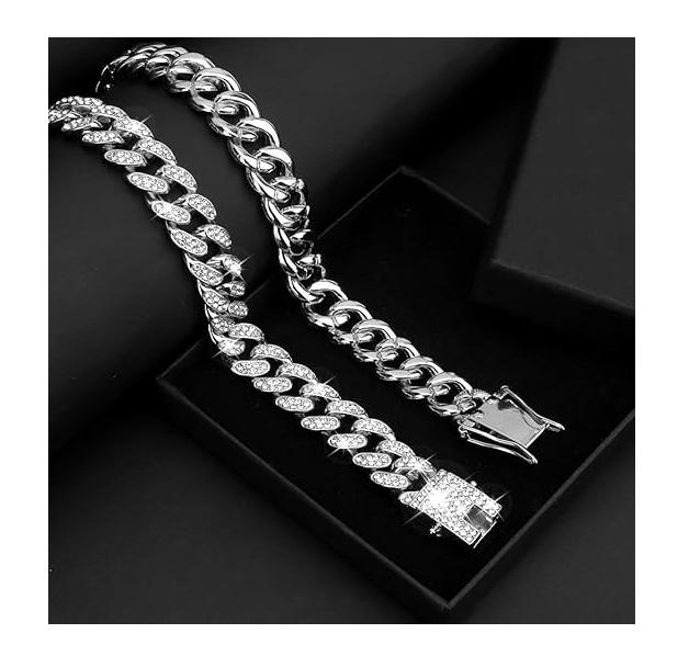 Cuban Link Chain for Men Women,Necklaces,Iced Out Chain,Hip Hop ,Thick Silver Chain,Golden Chain, Bracelet