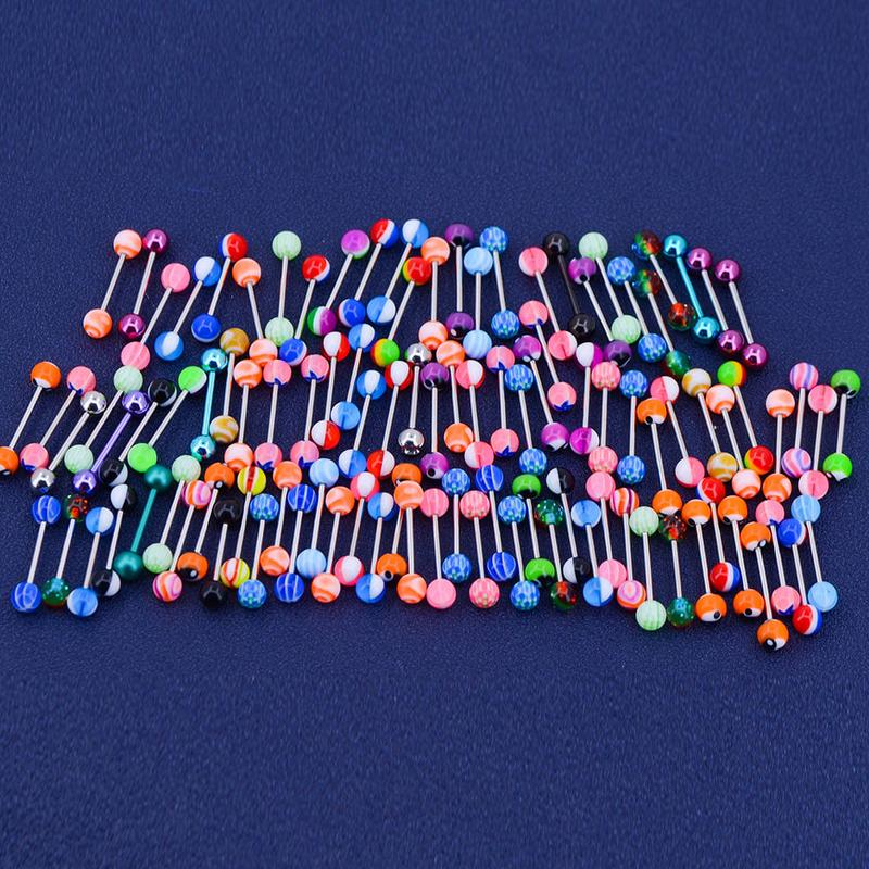 Oufer 14G 100PCS Tongue Ring Ball Colorful Acrylic Tongue Barbells(Random Colors)