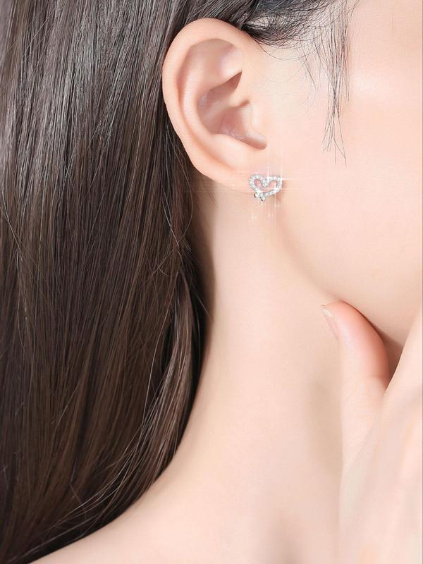 Women's Elegant Rhinestone Decor Heart Shaped Stud Earrings, Trendy Exquisite Stud Earrings, Chic Sparkly Matching Jewelry As Gift for Women & Girls