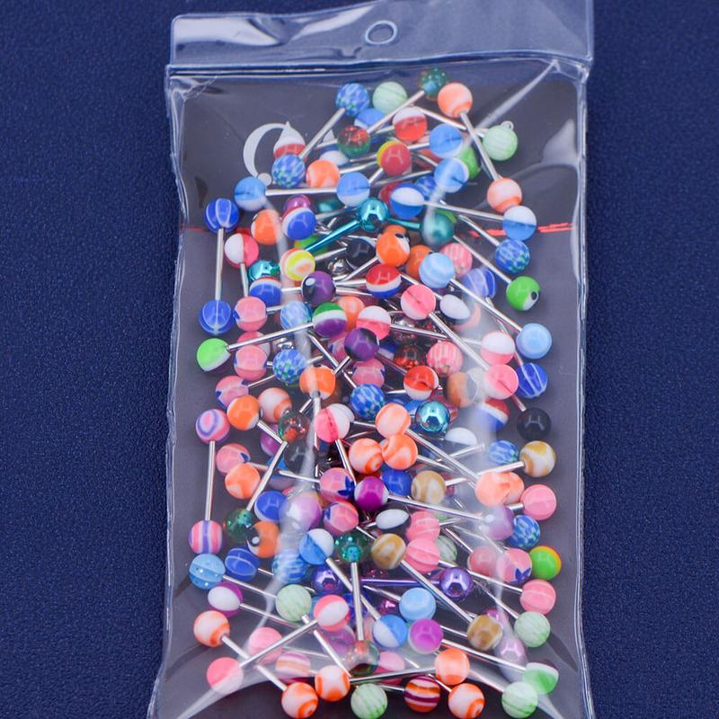 Oufer 14G 100PCS Tongue Ring Ball Colorful Acrylic Tongue Barbells(Random Colors)