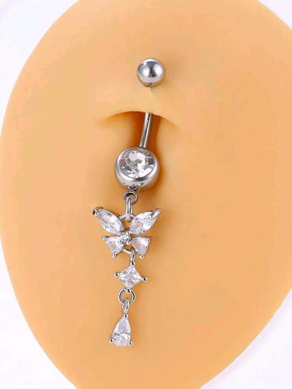 Butterfly Decor Belly Ring, 2024 New Style Rhinestone Decor Piercing for Women for Party, Daily Clothing Decor, Trendy All-match Cool Female Accessories for Birthday Gift