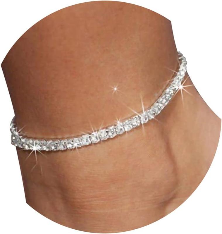 Heart Rhinestone Ankle Bracelets for Women, Adjustable  Shiny Tennis Anklets, Twinkle Cubic Zircon  Anklet Foot Chain  Gifts