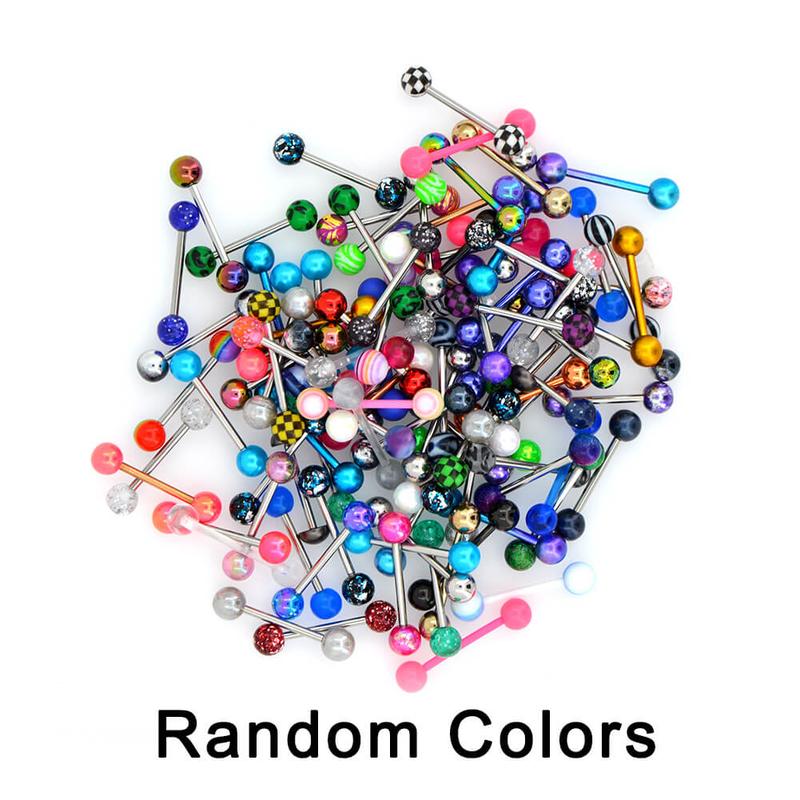 Oufer 14G 100PCS Tongue Ring Ball Colorful Acrylic Tongue Barbells(Random Colors)