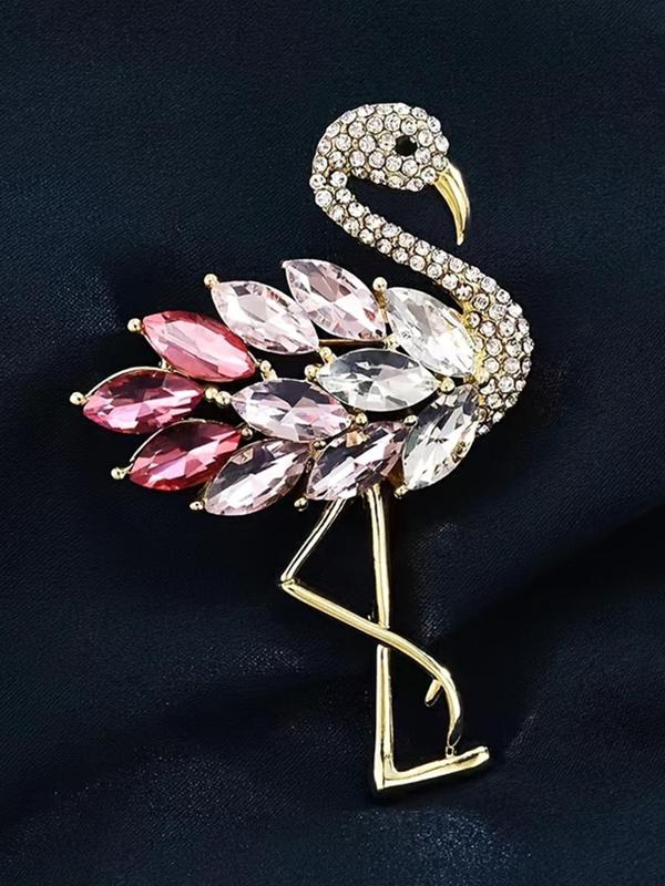 Colorblock Rhinestone Decor Flamingo Design Brooch, Fashionable Animal Design Brooch, Trendy All-match & Exquisite Brooch for Birthday Gift