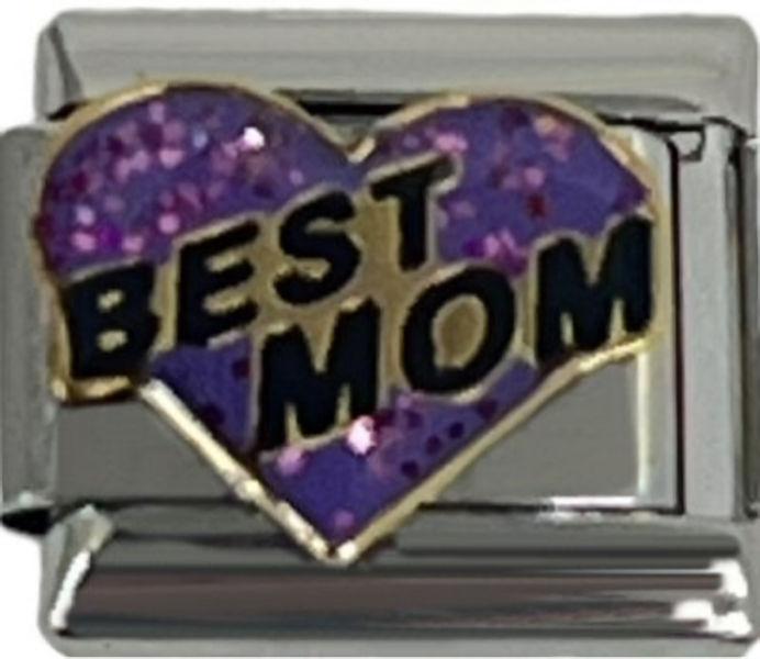 Italian Charm Link Purple Heart Best Mom 9mm