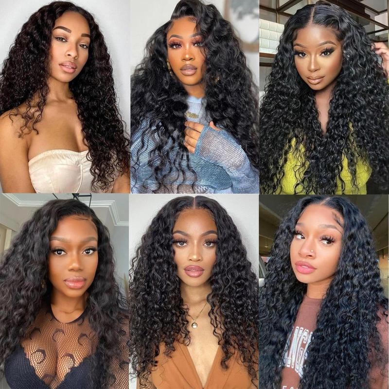 180% Density Glueless Wig Curly HD Transparent Lace Frontal Wig Water Wave Brazilian Remy Human Hair 5x5 4x6 6x4 HD Transparent Lace Closure Wig For Women Natural Black Wig Bling Hair 30 Inch