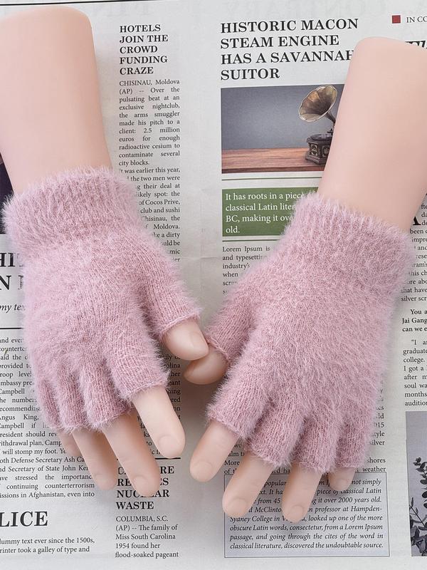 Solid Color Fingerless Gloves, Casual Soft Winter Warm Gloves for Women & Men, Fashion Accessories for Daily Wear