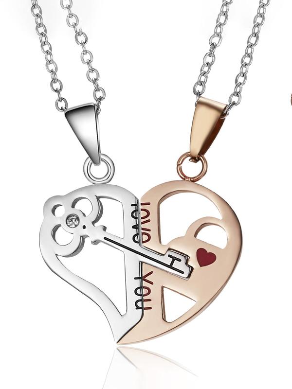 Couple Puzzle Design Heart Pendant Necklace, Stainless Steel Jewelry for Party, Daily Clothing Decor, Trendy Exquisite Jewelry for Birthday Gift