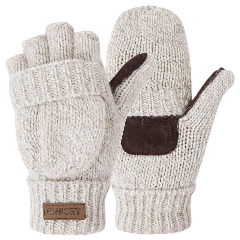 Warm Wool Knitted Fingerless Mittens for Men and Women - Winter Convertible Gloves