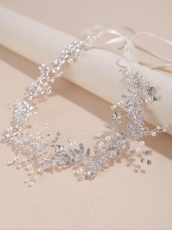 Rhinestone Decorated Leaf Design Headband, Elegant Bridal Headwear for Wedding Bridal Party Formal Occasions, Fashion Hair Accessories for Women