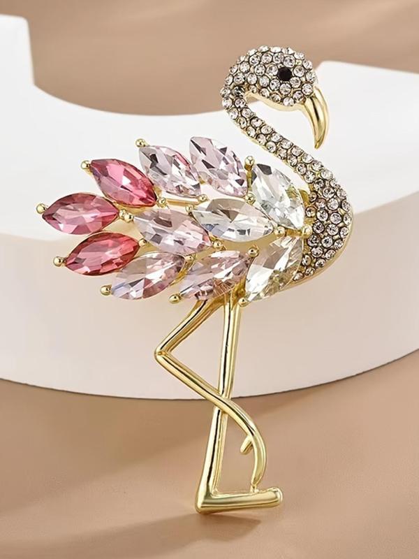 Colorblock Rhinestone Decor Flamingo Design Brooch, Fashionable Animal Design Brooch, Trendy All-match & Exquisite Brooch for Birthday Gift