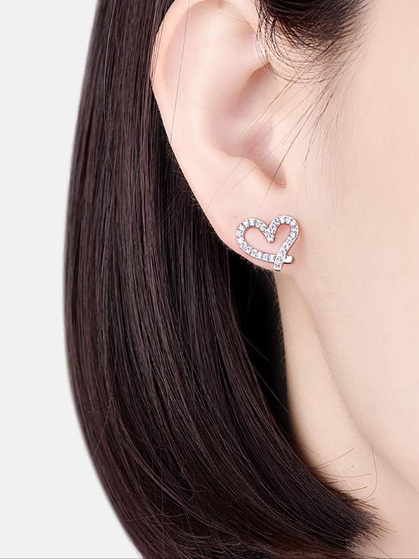 Women's Elegant Rhinestone Decor Heart Shaped Stud Earrings, Trendy Exquisite Stud Earrings, Chic Sparkly Matching Jewelry As Gift for Women & Girls