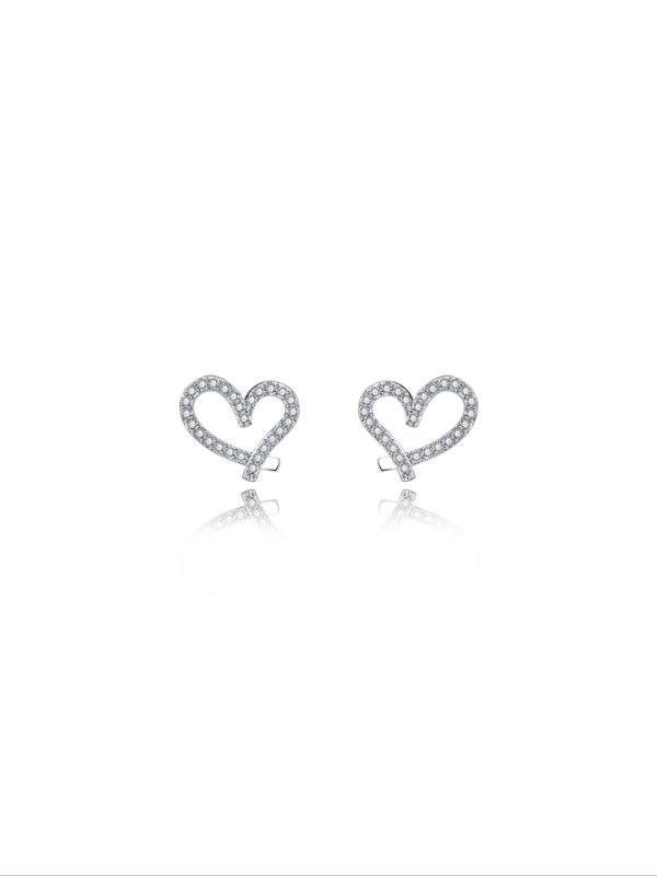 Women's Elegant Rhinestone Decor Heart Shaped Stud Earrings, Trendy Exquisite Stud Earrings, Chic Sparkly Matching Jewelry As Gift for Women & Girls