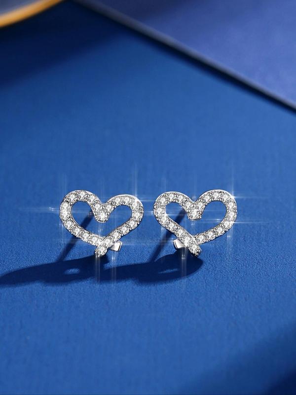 Women's Elegant Rhinestone Decor Heart Shaped Stud Earrings, Trendy Exquisite Stud Earrings, Chic Sparkly Matching Jewelry As Gift for Women & Girls