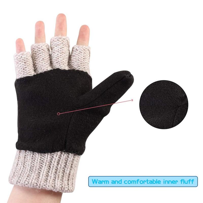 Warm Wool Knitted Fingerless Mittens for Men and Women - Winter Convertible Gloves